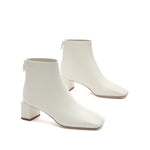 Load image into Gallery viewer, Beige Square Toe Block Heel Ankle Boots
