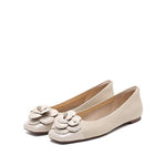Load image into Gallery viewer, Beige Leather Flower Ballerina Flats
