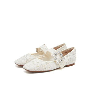 Crystal Buckle Lace Mary Jane Flats