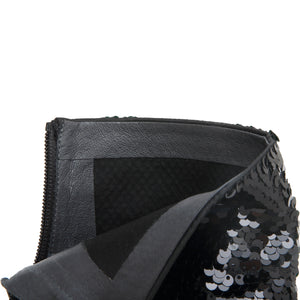 Black Sequins Crystal Heeled Ankle Boots