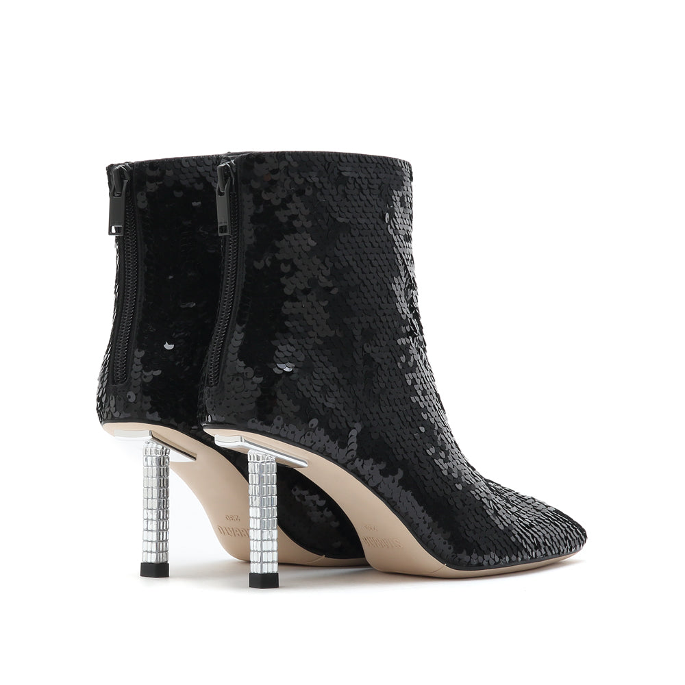 Black Sequins Crystal Heeled Ankle Boots
