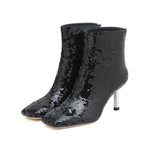 Load image into Gallery viewer, Black Sequins Crystal Heeled Ankle Boots

