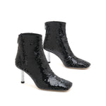 Load image into Gallery viewer, Black Sequins Crystal Heeled Ankle Boots
