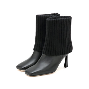 Black Fisherman Knitted Heeled Ankle Boots