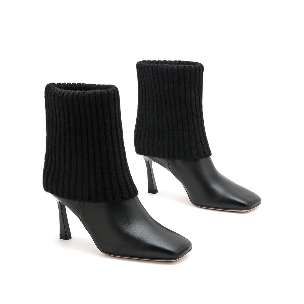 Black Fisherman Knitted Heeled Ankle Boots