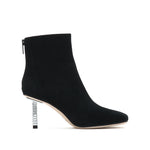 Load image into Gallery viewer, Black Suede Crystal Heeled Ankle Boots
