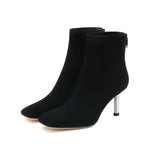 Load image into Gallery viewer, Black Suede Crystal Heeled Ankle Boots
