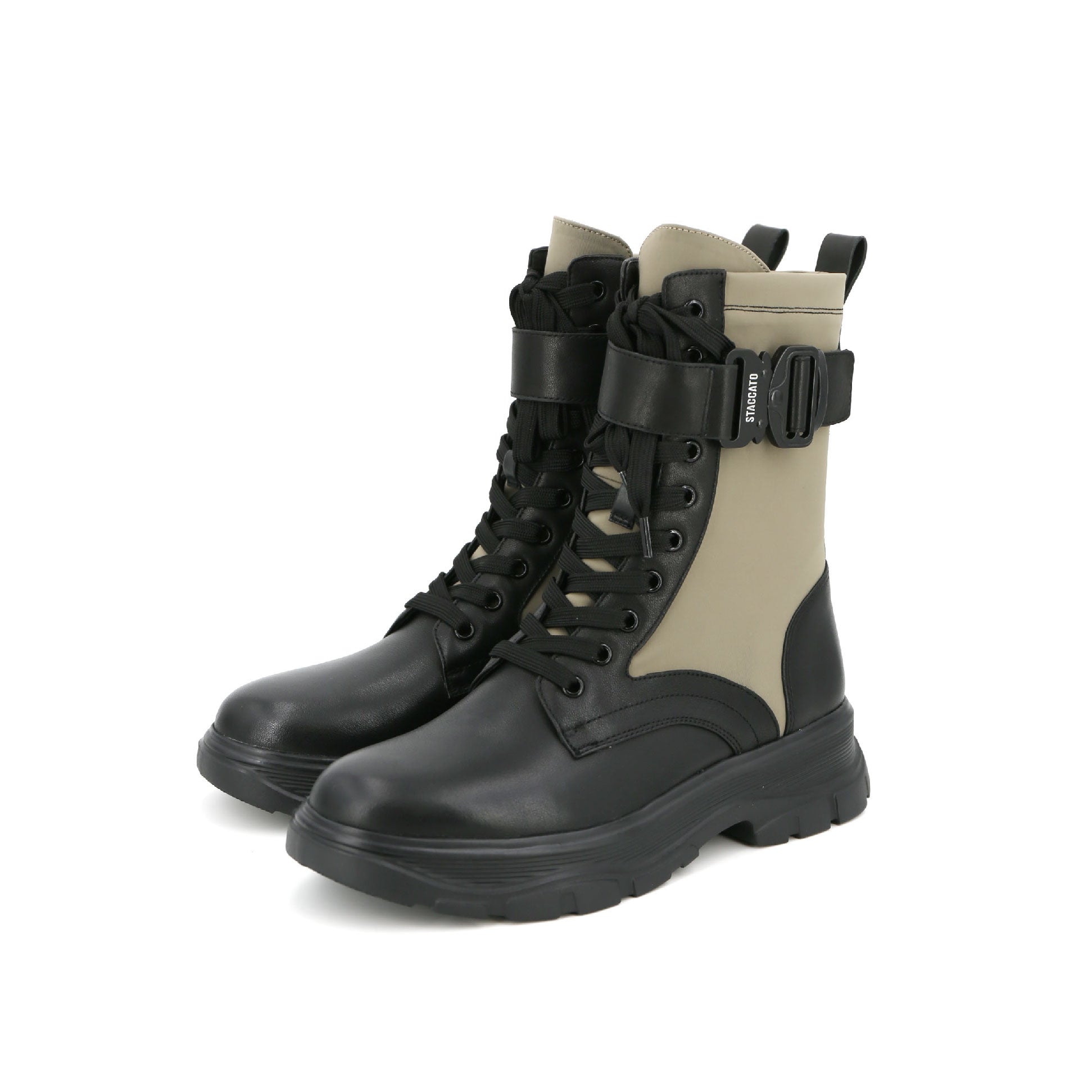 Green Military Combat Boots With Buckle