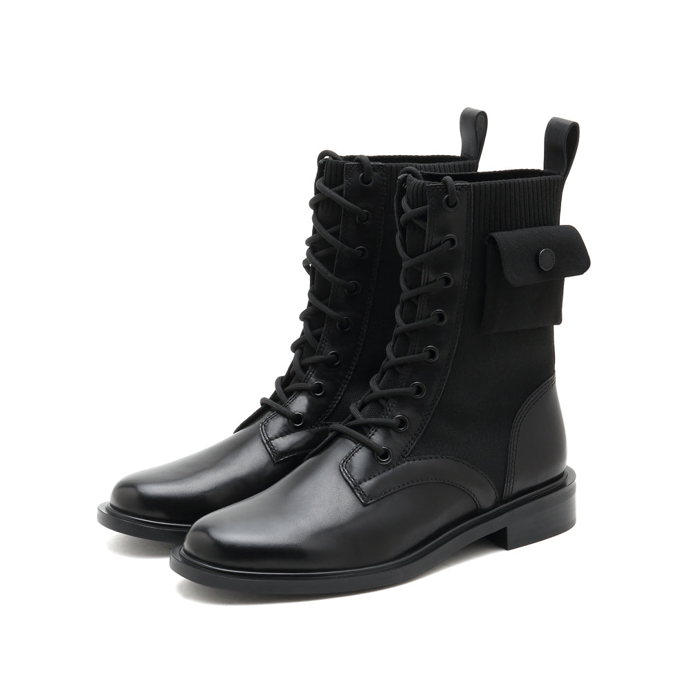Black Military Combat Boots With Pocket