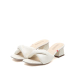 Load image into Gallery viewer, Beige Leather Puffy Heeled Sandals
