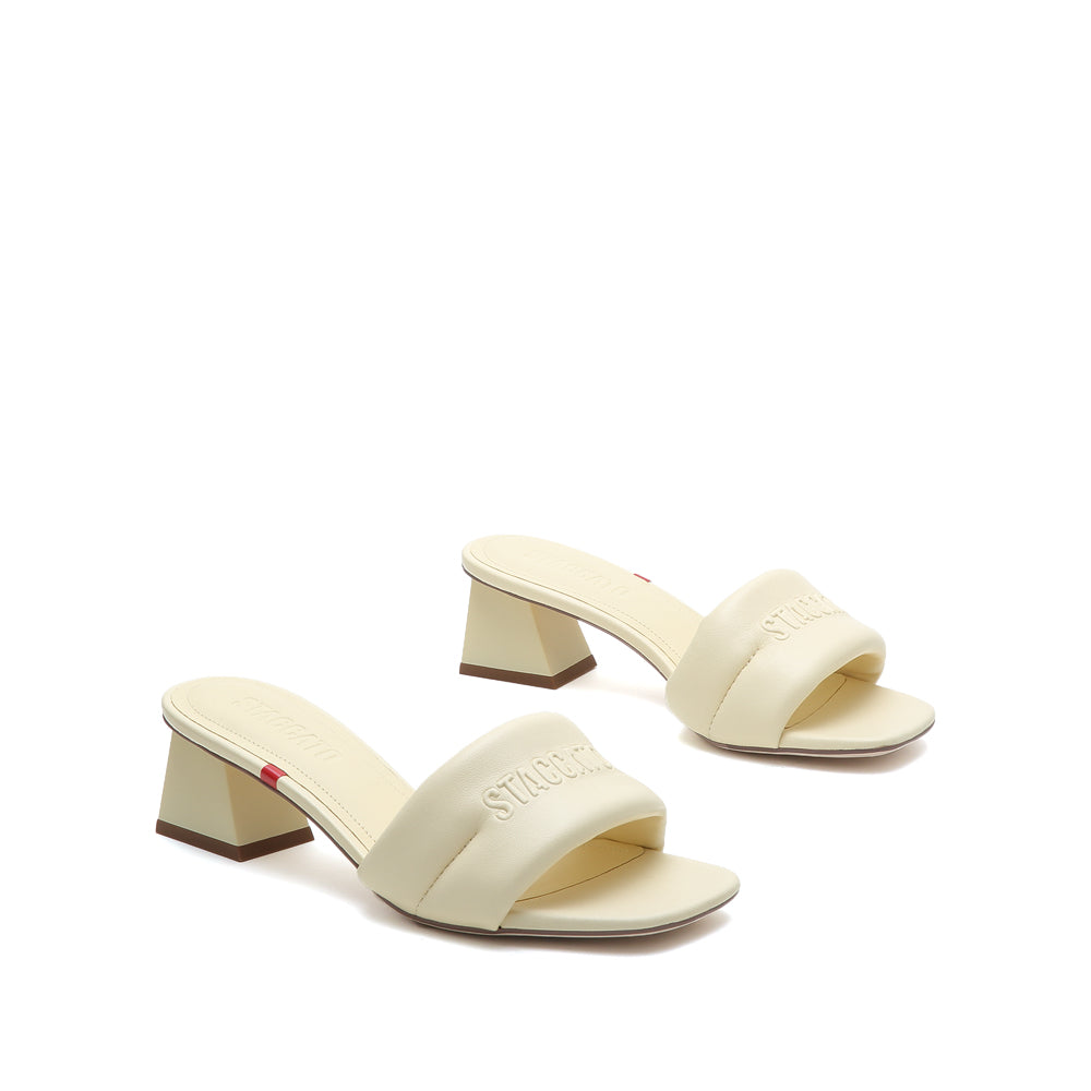 Yellow Leather Strap Padded Heeled Sandals