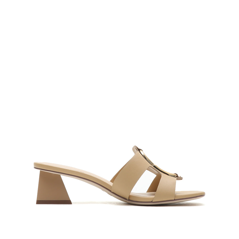 Taupe St Metallic Buckle Cut Out Heeled Sandals