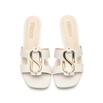 Load image into Gallery viewer, Beige St Metallic Buckle Cut Out Heeled Sandals
