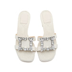 Load image into Gallery viewer, Beige Crystal Buckle Cut Out Heeled Sandals
