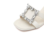 Load image into Gallery viewer, Beige Crystal Buckle Cut Out Heeled Sandals
