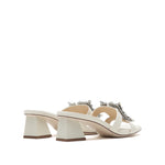 Load image into Gallery viewer, Beige Crystal Buckle Cut Out Heeled Sandals
