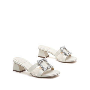 Beige Crystal Buckle Cut Out Heeled Sandals