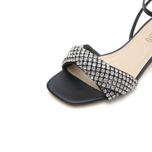 Black Crystal Cross Strap Sandals