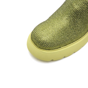 Yellow Crystal Chunky Round Toe Mules