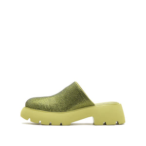 Yellow Crystal Chunky Round Toe Mules
