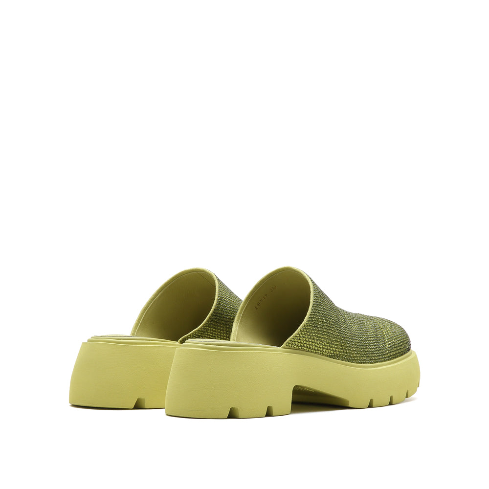 Yellow Crystal Chunky Round Toe Mules