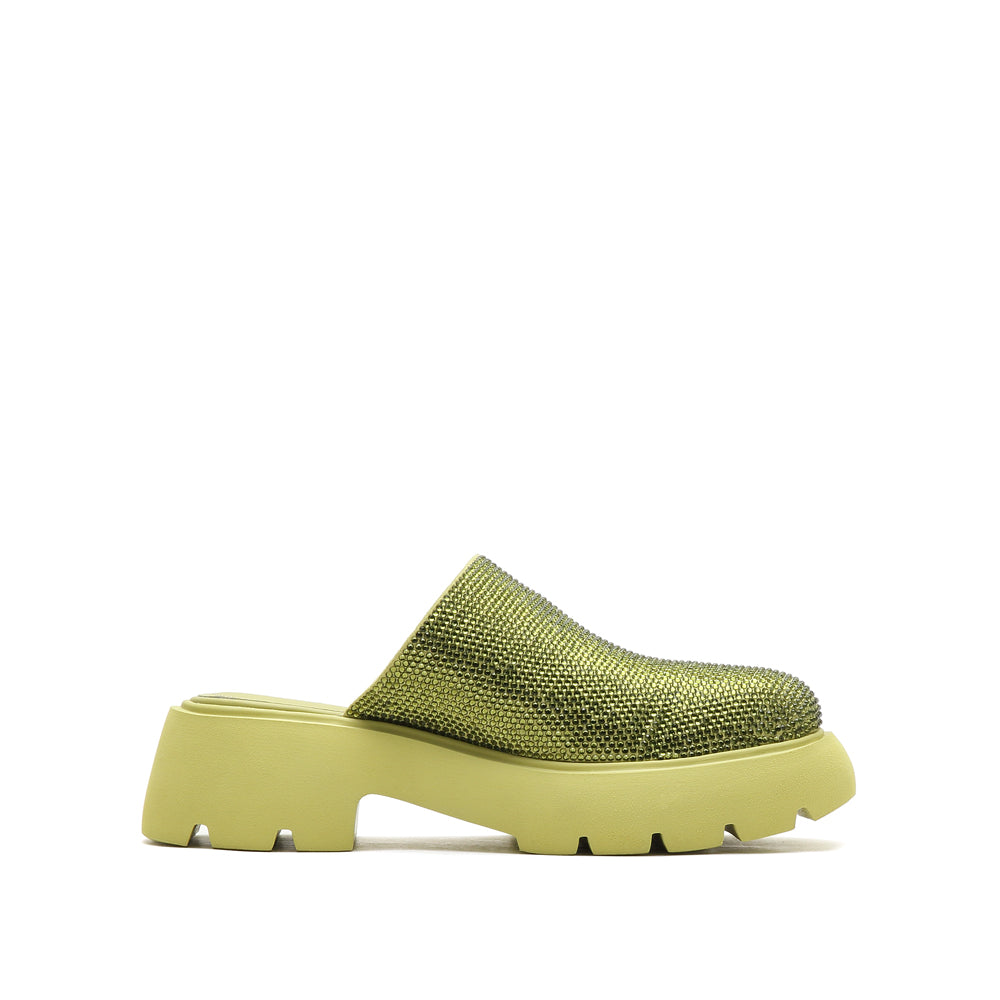 Yellow Crystal Chunky Round Toe Mules