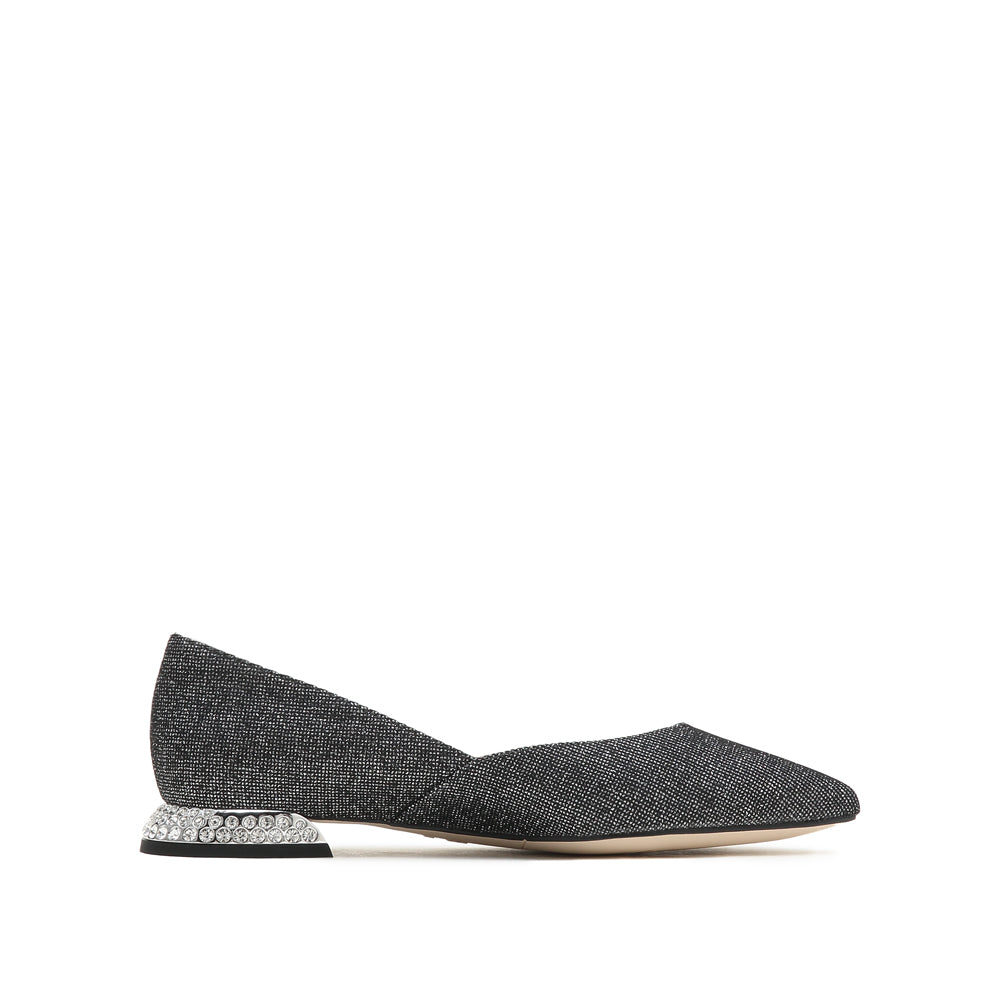 Silver Pointy Crystal Heeled Flats