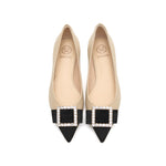 Load image into Gallery viewer, Taupe Crystal Buckle Leather Pointy Flats
