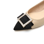 Load image into Gallery viewer, Taupe Crystal Buckle Leather Pointy Flats
