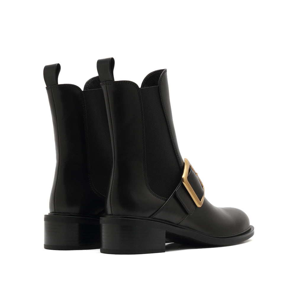 Black Chelsea Boots With ST Buckle