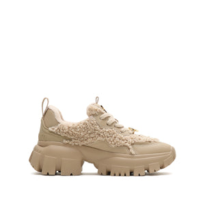 Khaki Fluffy Plush Chunky Sneakers