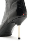 Load image into Gallery viewer, Leather Crystal-Embellished Pointed Toe Heeled Ankle Boots
