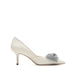 Load image into Gallery viewer, Beige Crystal Bow Leather Pumps
