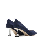 Load image into Gallery viewer, Blue Glitter Pointed Crystal Heeled Pumps
