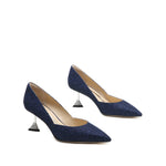 Load image into Gallery viewer, Blue Glitter Pointed Crystal Heeled Pumps
