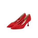 Load image into Gallery viewer, Red Lace Pumps
