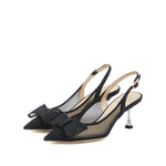 Load image into Gallery viewer, Black Bow Heeled Slingback Pumps
