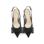 Load image into Gallery viewer, Black Bow Heeled Slingback Pumps
