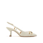 Load image into Gallery viewer, Beige ST Waffle Heeled Slingback Pumps
