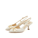 Load image into Gallery viewer, Beige ST Waffle Heeled Slingback Pumps
