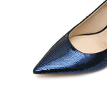 Load image into Gallery viewer, Blue Sequins Pointed Toe Crystal Heeled Pumps
