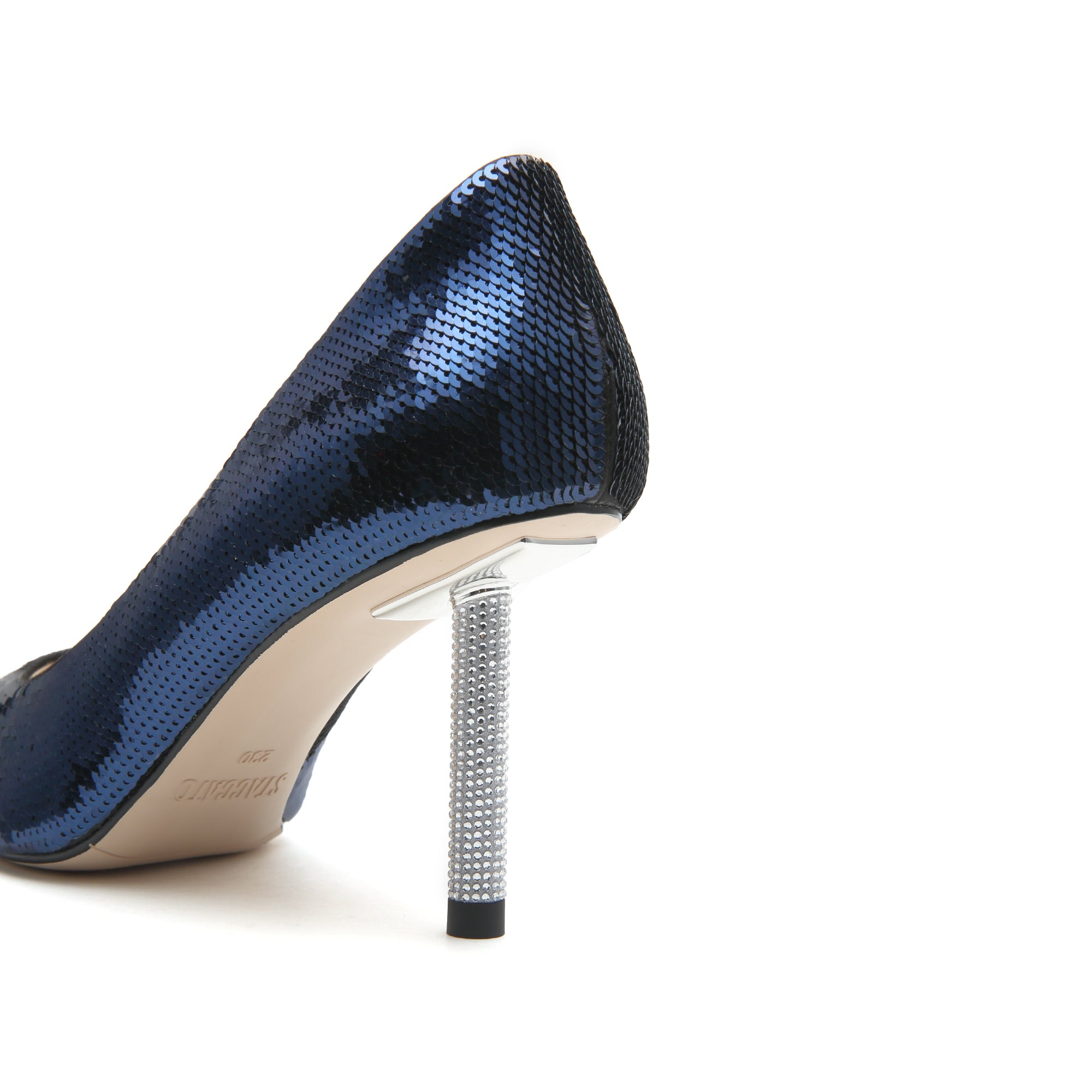 Blue Sequins Pointed Toe Crystal Heeled Pumps
