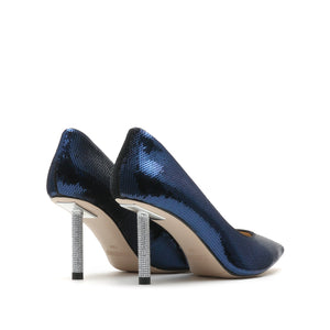 Blue Sequins Pointed Toe Crystal Heeled Pumps