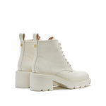 Load image into Gallery viewer, Beige Embossed Platform Lace Up Ankle Boots
