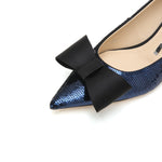 Load image into Gallery viewer, Blue Sequins Bow Heeled Pumps
