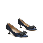 Load image into Gallery viewer, Blue Sequins Bow Heeled Pumps
