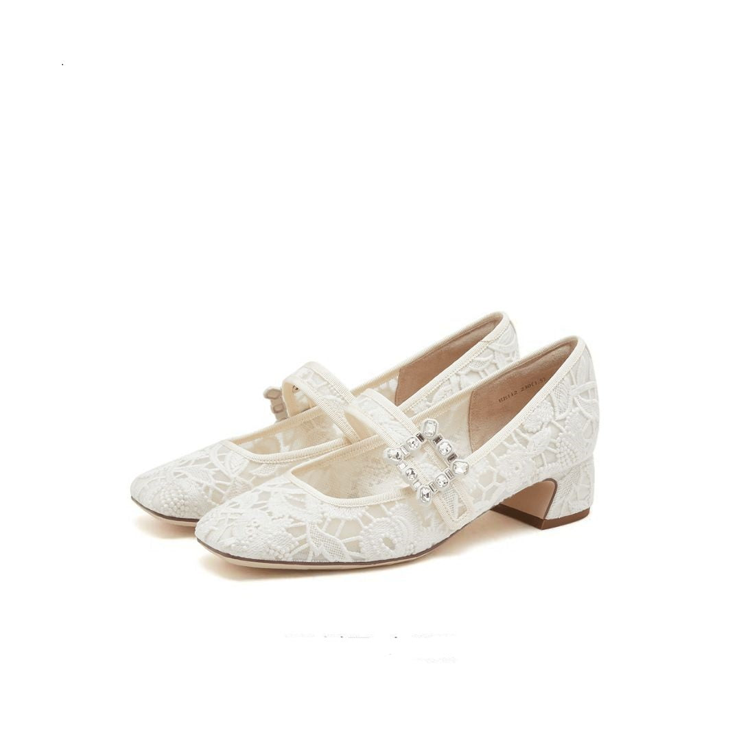 STACCATO - Official Site] Crystal Buckle Lace Heeled Mary Jane