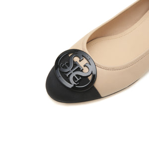 Taupe St Buckle Toe Cap Flats