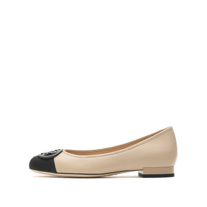 Taupe St Buckle Toe Cap Flats