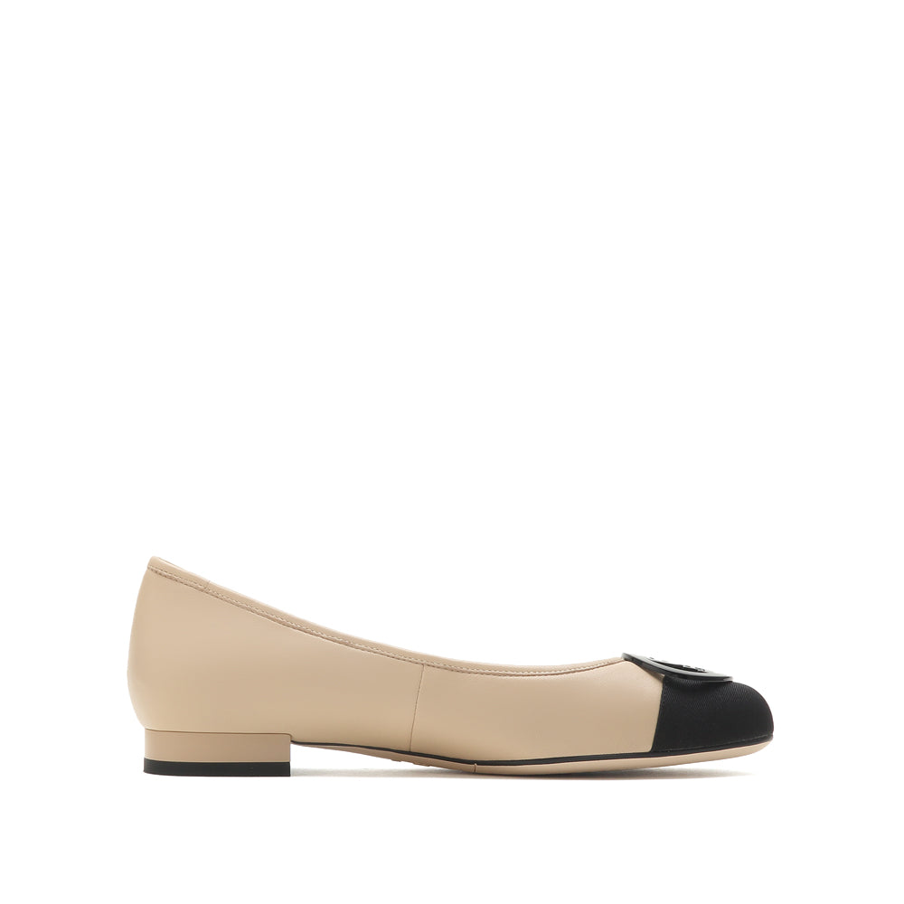 Taupe St Buckle Toe Cap Flats